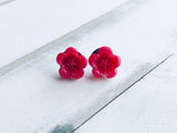 Handmade Resin Earrings - Magenta Hibiscus Studs