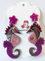Acrylic Dangle Earrings - Seahorses (pink/glitter)