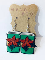 Handmade Dangle Earrings - Christmas Poinsettia Coffee