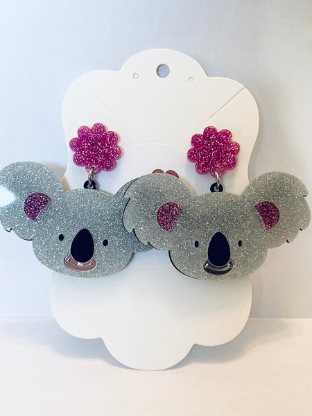 Acrylic Earrings - Glittery Koalas